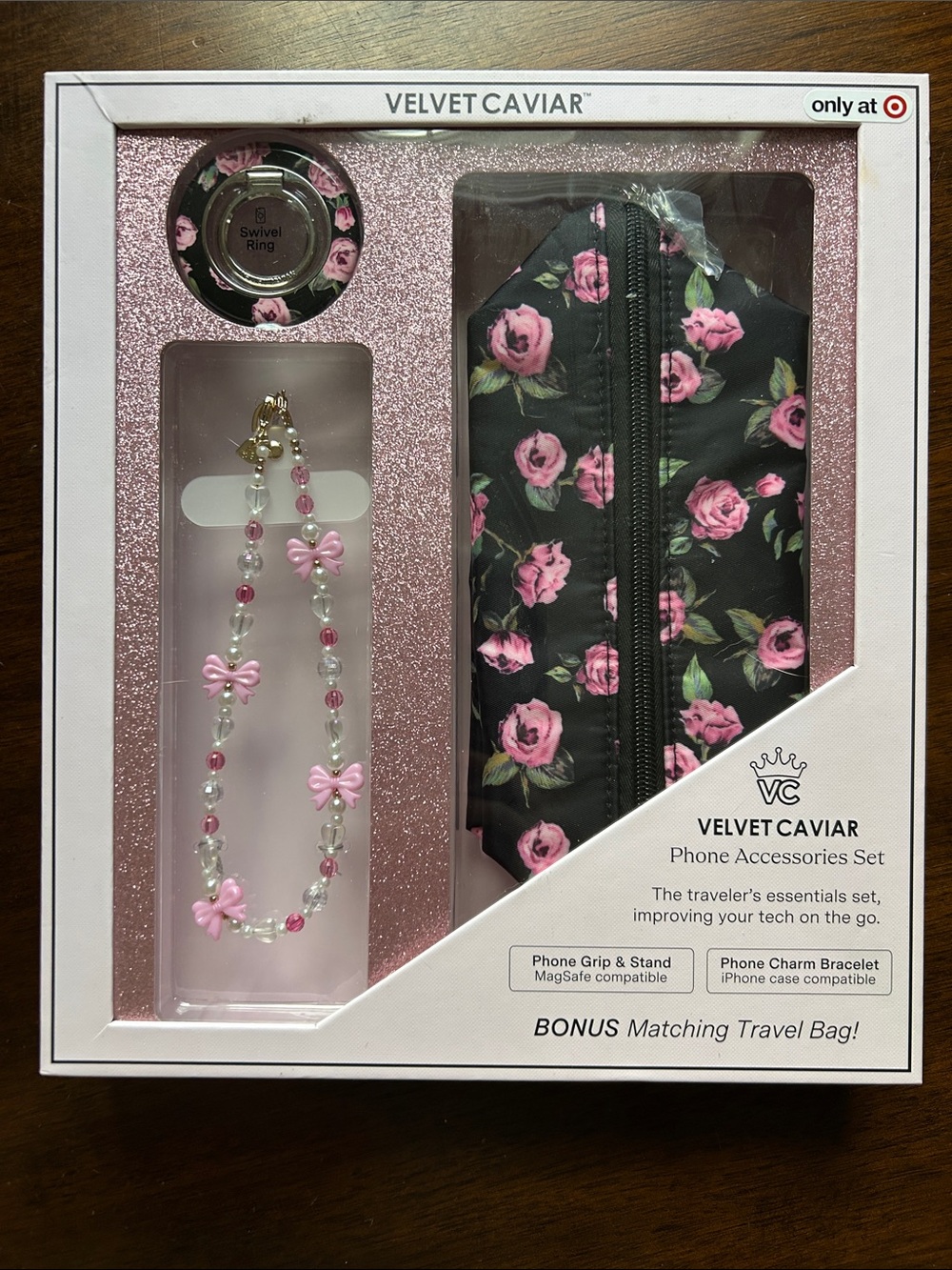 Velvet Caviar Black & Pink Floral Phone Accessories Set